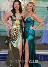 Eunice |Long Green Prom Dress Metallic With Mermaid Sweetheart Split - Gold - PromDressClub